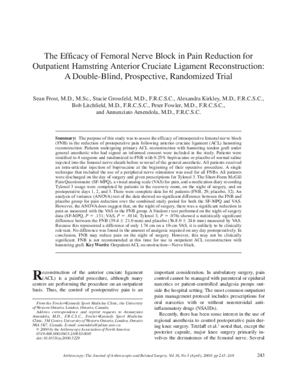 (PDF) The efficacy of femoral nerve block in pain reduction for ...