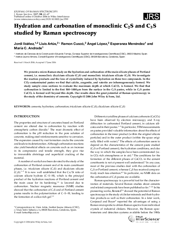(PDF) Hydration and carbonation of monoclinic C2S and C3S studied by ...
