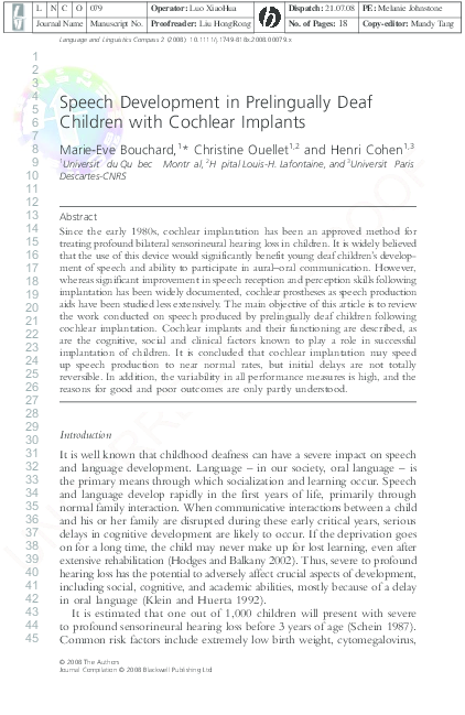 (PDF) Speech Development in Prelingually Deaf Children with Cochlear ...