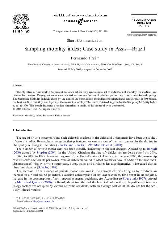 (PDF) Sampling mobility index: Case study in Assis—Brazil