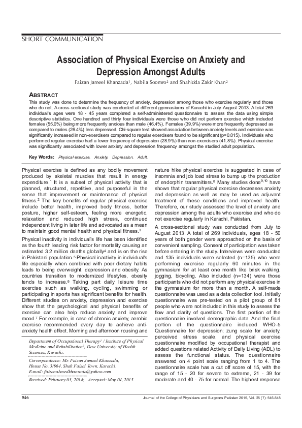 (PDF) Association of physical exercise on anxiety and depression in ...