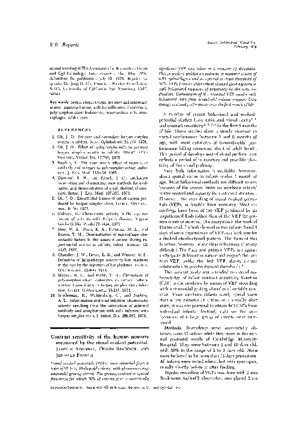 (PDF) Contrast sensitivity of the neonate measured using visual evoked ...
