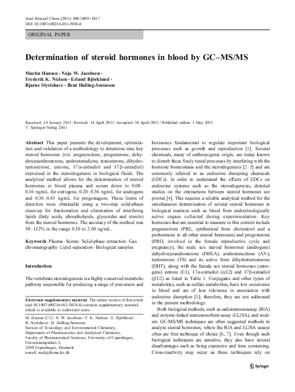 (PDF) Determination of steroid hormones in blood by GC–MS/MS