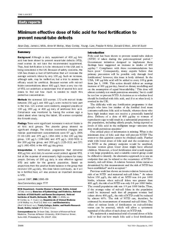 (PDF) Minimum effective dose of folic acid for food fortification to