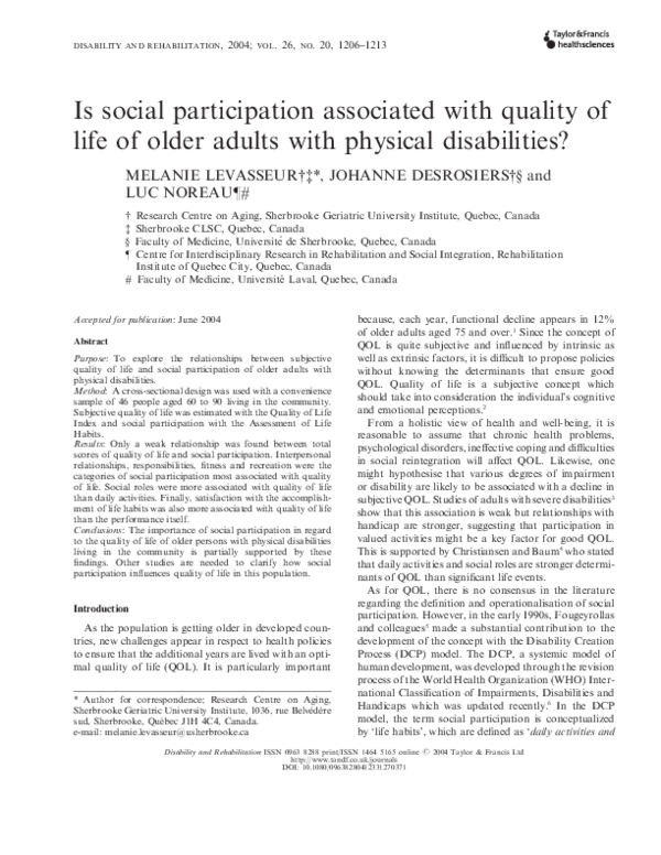 (PDF) Is social participation associated with quality of life of older ...