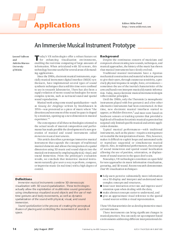 (PDF) An Immersive Musical Instrument Prototype