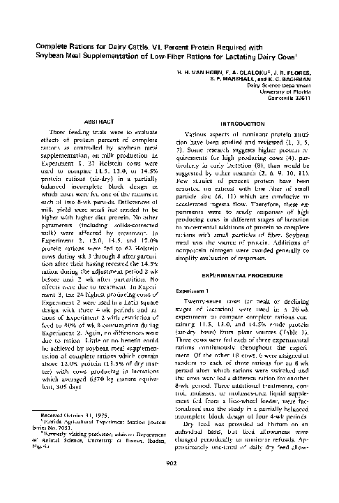 (PDF) Complete Rations for Dairy Cattle. VI. Percent Protein Required ...