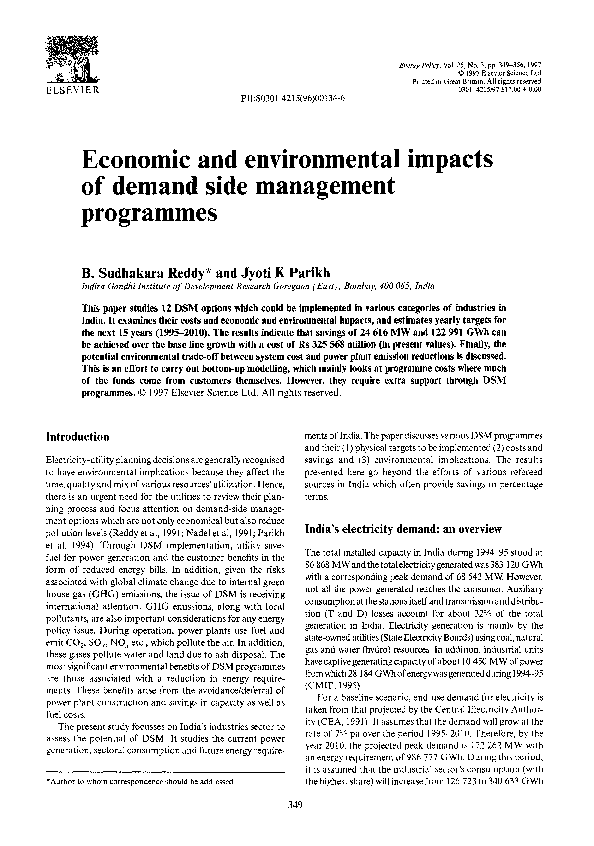 (PDF) Economic and environmental impacts of demand side management ...