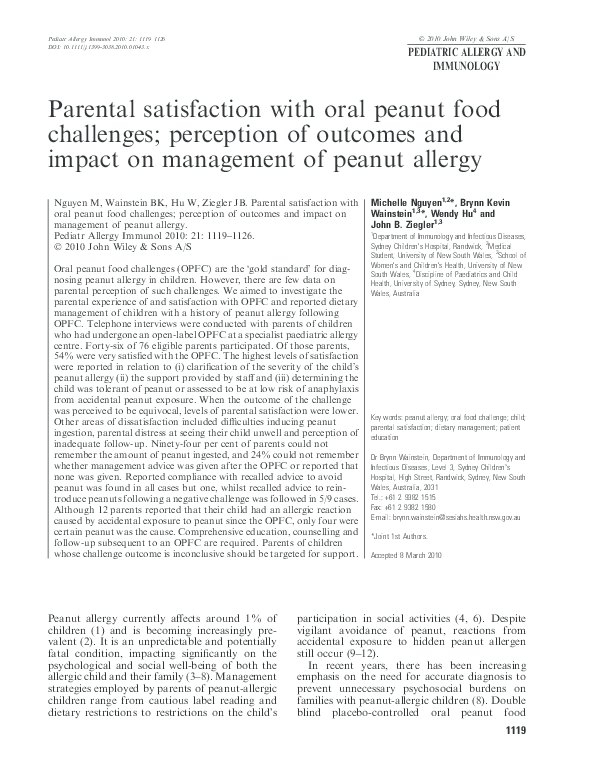 (PDF) Parental satisfaction with oral peanut food challenges