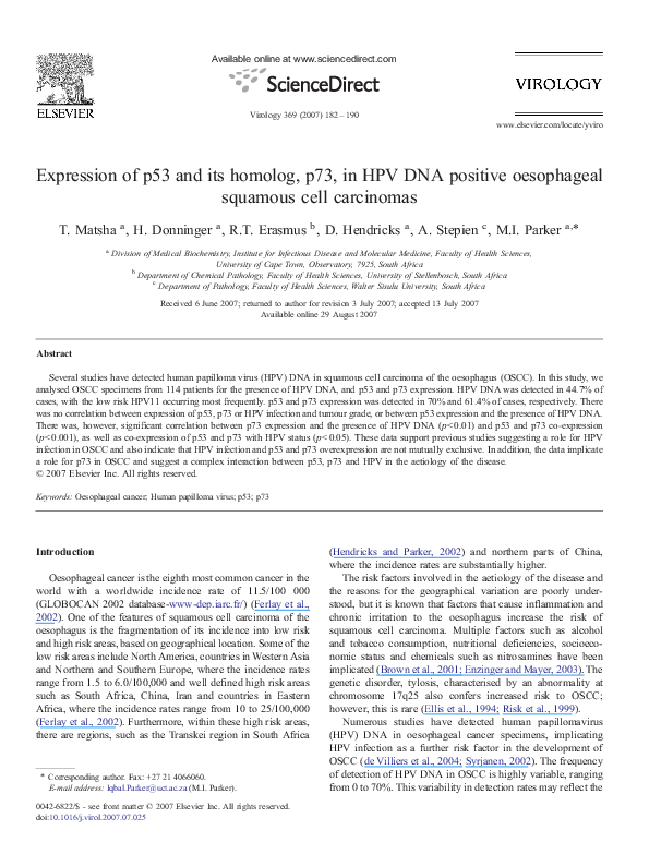 (PDF) Expression of p53 and its homolog, p73, in HPV DNA positive ...