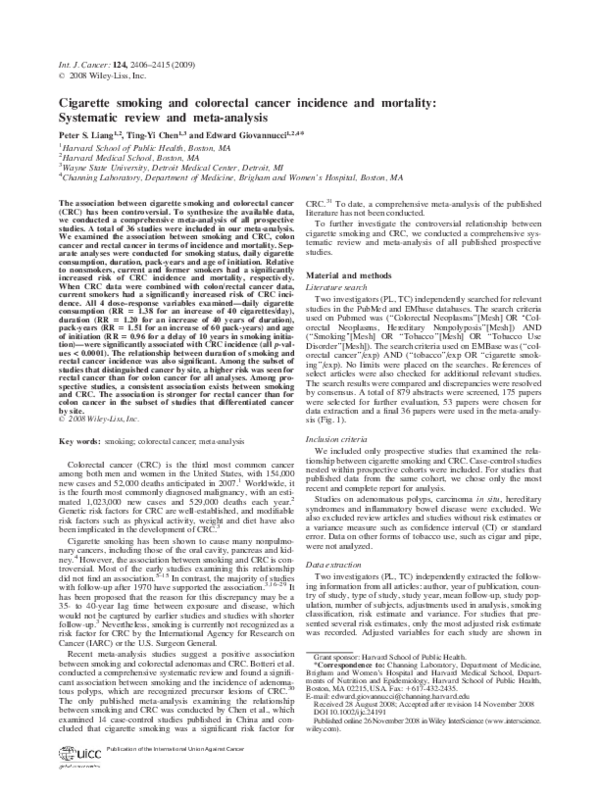 (PDF) Cigarette smoking and colorectal cancer incidence and mortality