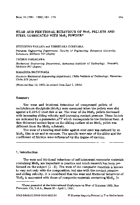(PDF) Wear and frictional behaviour of MoS2 pellets and steel ...