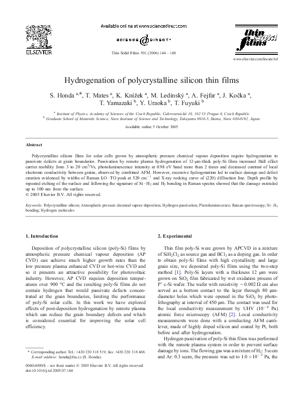 (PDF) Hydrogenation of polycrystalline silicon thin film transistors by ...