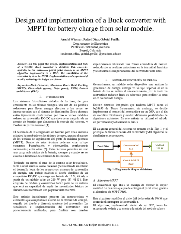 Design and implementation of a Buck converter with MPPT for battery ...