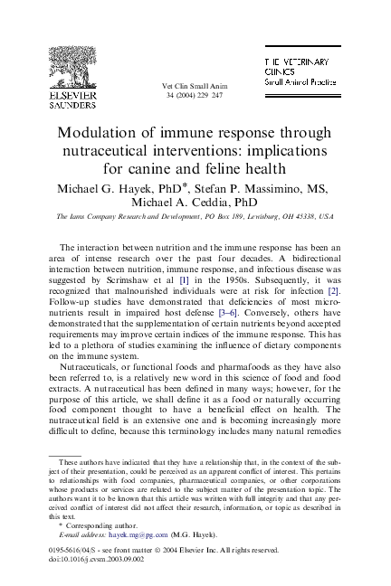 Feline Immune System Modulation Reference: Pdf Modulation Of Immune Response Through Nutraceutical Interventions