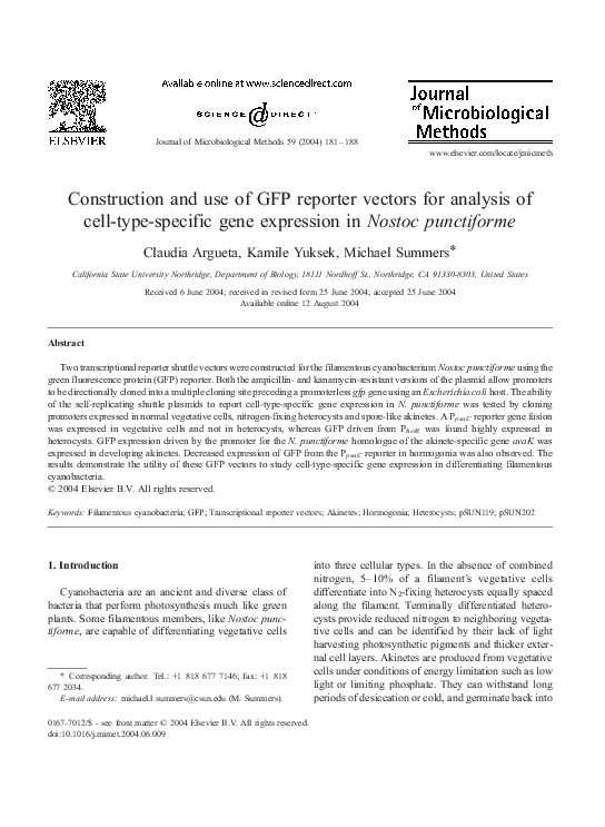 (PDF) Construction and use of GFP reporter vectors for analysis of cell ...