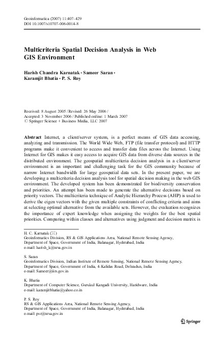 (PDF) Multicriteria Spatial Decision Analysis in Web GIS Environment