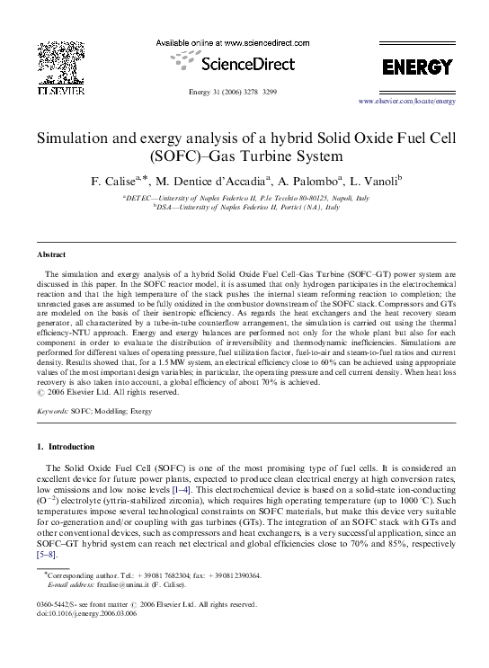 (PDF) Simulation and exergy analysis of a hybrid Solid Oxide Fuel Cell ...