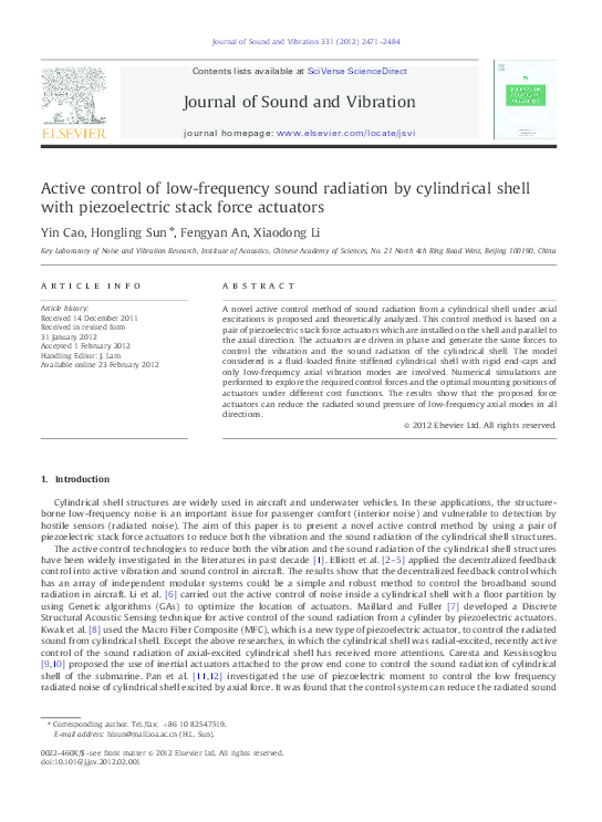 (PDF) Active Control of Low-Frequency Sound Radiation From Vibrating ...