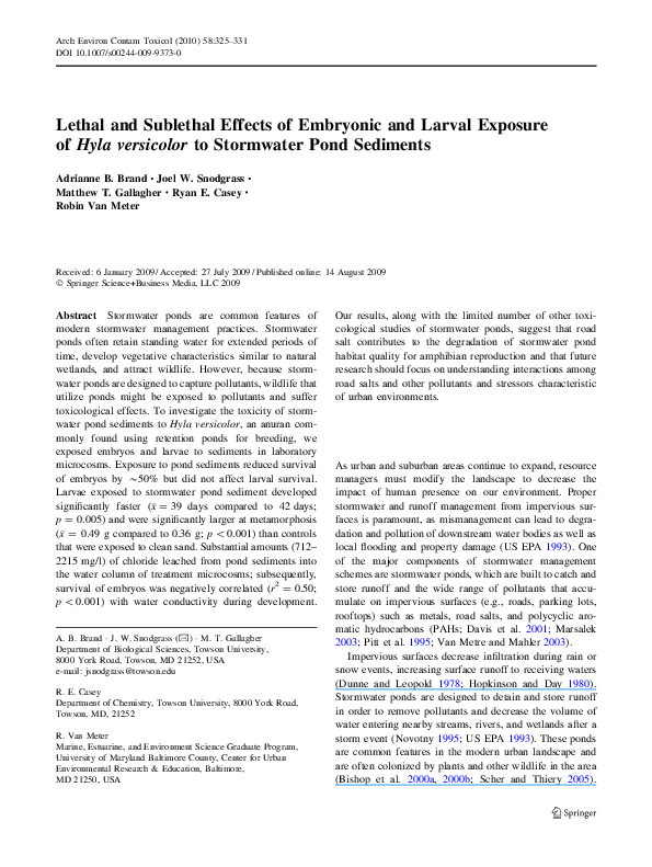 (PDF) Lethal and Sublethal Effects of Embryonic and Larval Exposure of ...