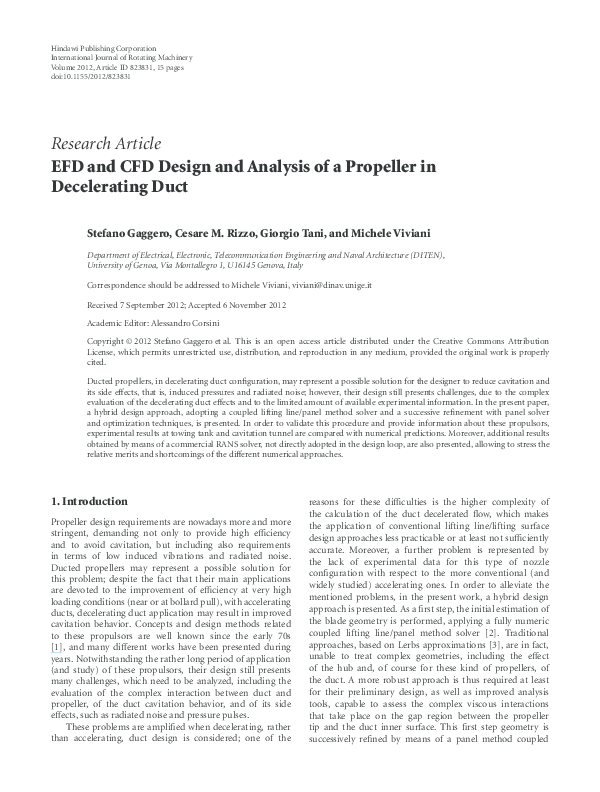 (PDF) EFD and CFD Design and Analysis of a Propeller in Decelerating Duct