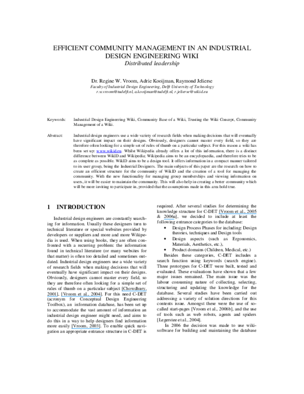 (PDF) Efficient Community Management in an Industrial Design ...