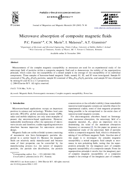 (PDF) Microwave absorption of composite magnetic fluids