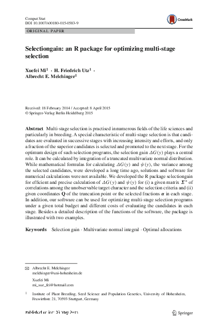 (PDF) Selectiongain: an R package for optimizing multi-stage selection