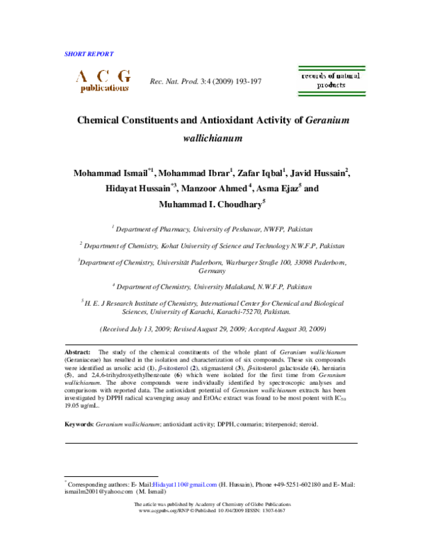 (PDF) Chemical constituents and antioxidant activity of Geranium ...
