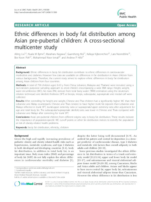 (PDF) Ethnic differences in body fat distribution among Asian pre ...