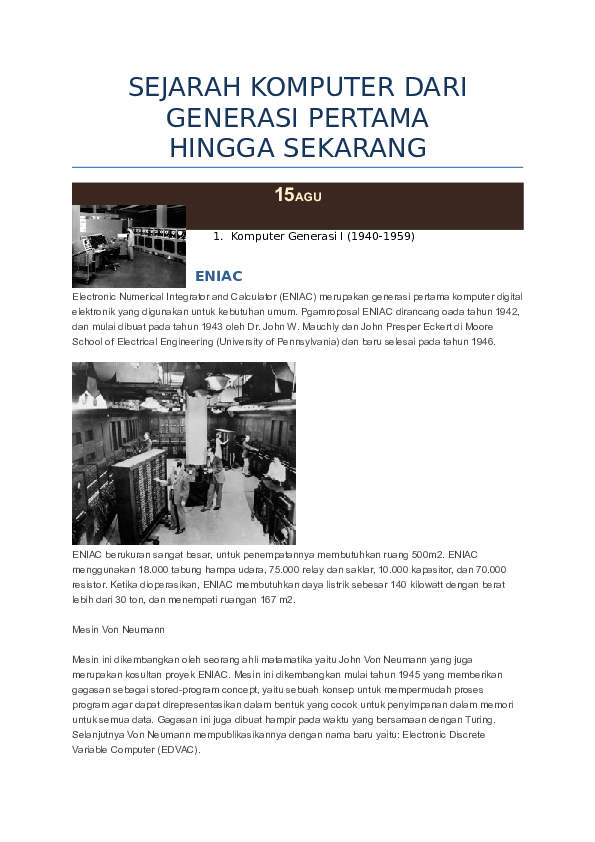 (DOC) SEJARAH KOMPUTER DARI GENERASI PERTAMA HINGGA SEKARANG Muhammad