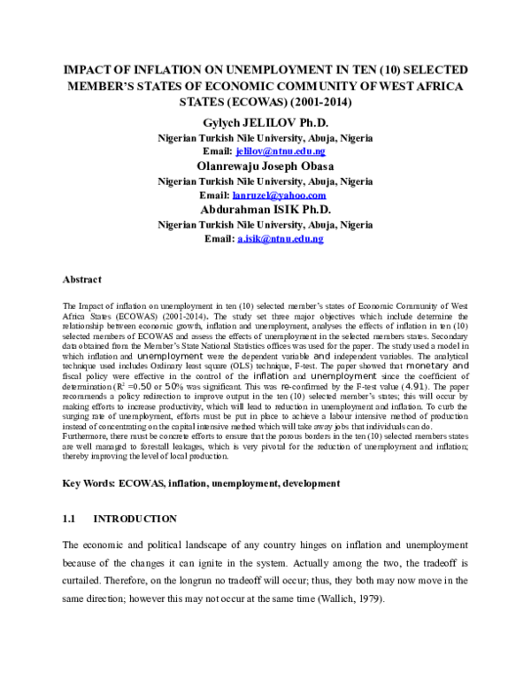 (DOC) IMPACT OF INFLATION ON UNEMPLOYMENT IN TEN (10) SELECTED MEMBER'S ...