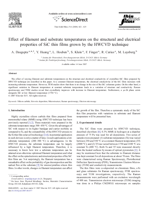 (PDF) Effect of filament and substrate temperatures on the structural ...