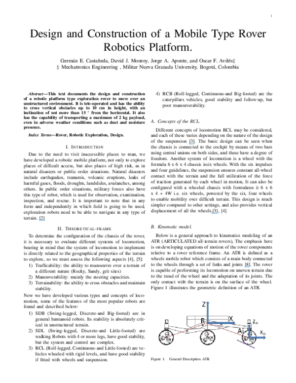 (PDF) Design and construction of a mobile type rover robotics platform