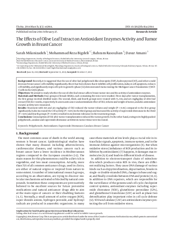 (PDF) The Effects of Olive Leaf Extract on Antioxidant Enzymes Activity ...