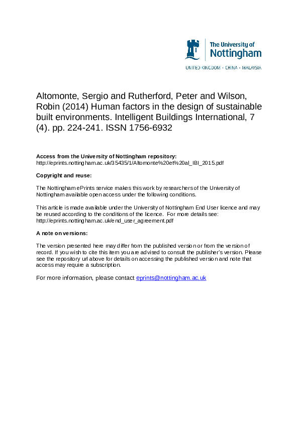 (PDF) Human factors in the design of sustainable built environments