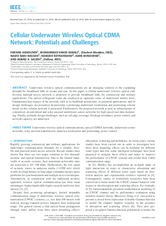 (PDF) Cellular Underwater Wireless Optical CDMA Network: Potentials and ...