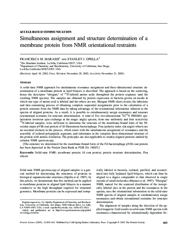 (PDF) Simultaneous Assignment and Structure Determination of Protein ...