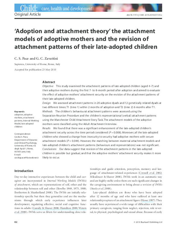 (PDF) Adoption and attachment theory’ the attachment models of adoptive ...