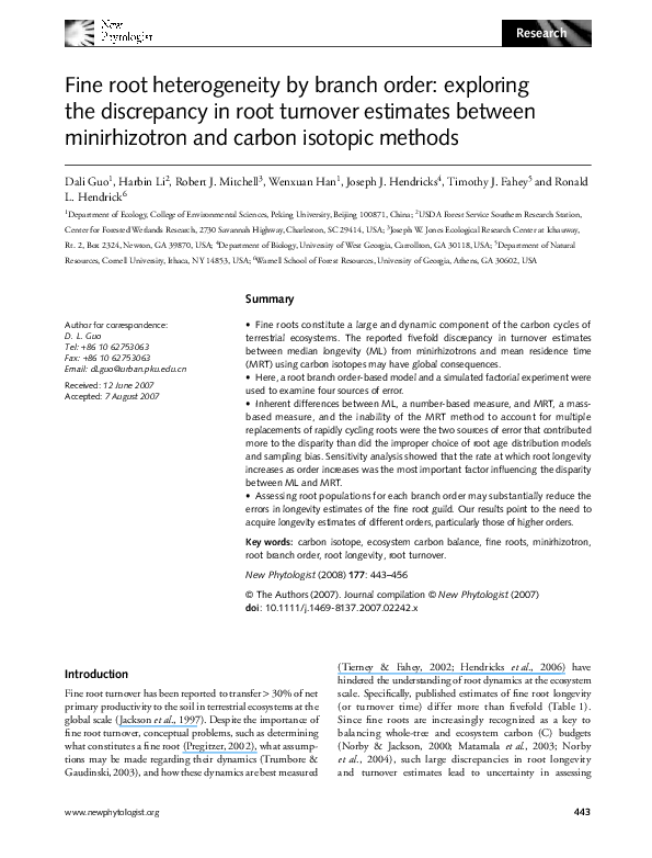 (PDF) Fine root heterogeneity by branch order exploring the