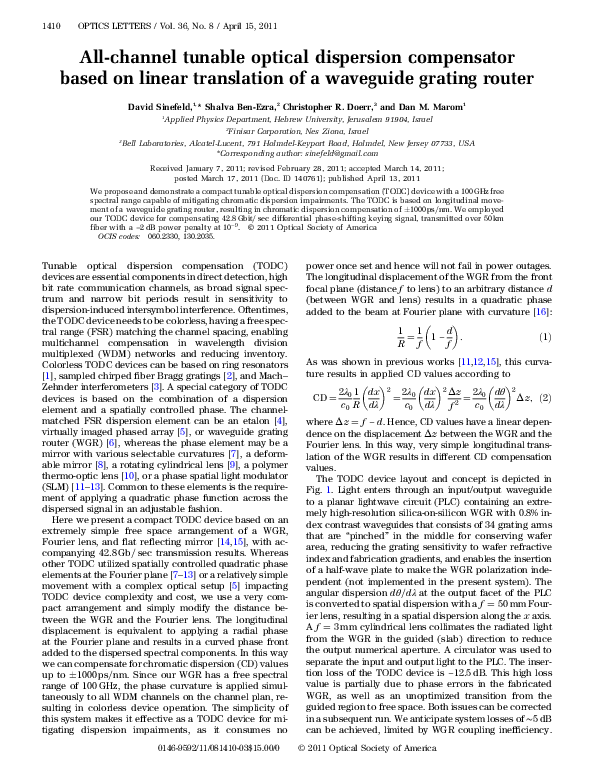 (PDF) All-channel tunable optical dispersion compensator based on ...