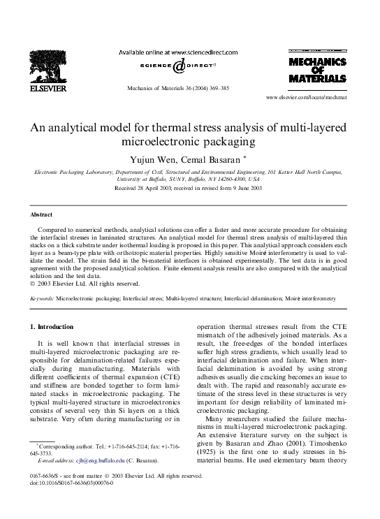(PDF) An analytical model for thermal stress analysis of multi-layered ...