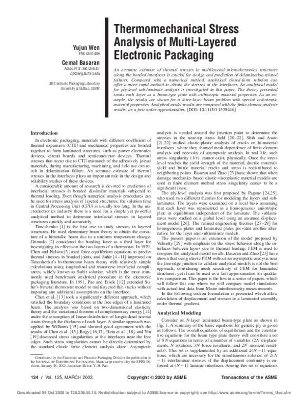 (PDF) Thermomechanical Stress Analysis of MultiLayered Electronic Packaging Cemal Basaran
