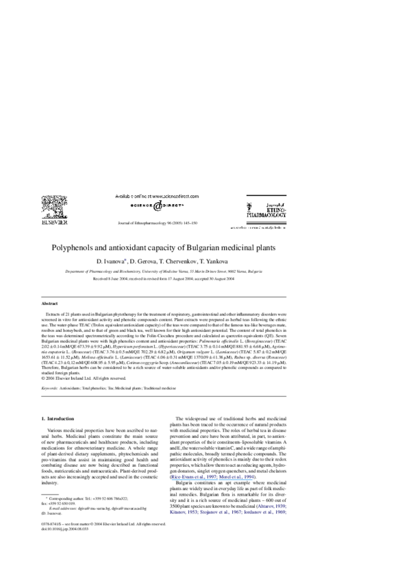 (PDF) Polyphenols and antioxidant capacity of Bulgarian medicinal plants