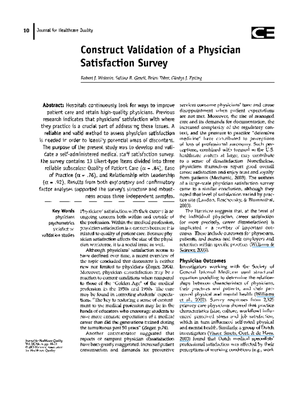 (PDF) Construct Validation of a Physician Satisfaction Survey