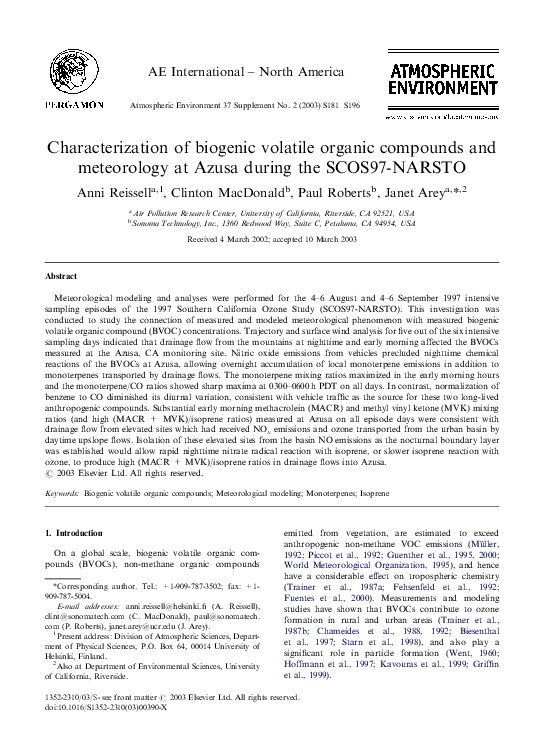 (PDF) Characterization of biogenic volatile organic compounds and ...