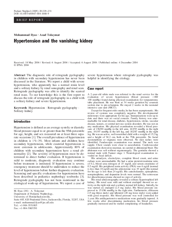 (PDF) Hypertension and the vanishing kidney Mohammad Ilyas Academia.edu