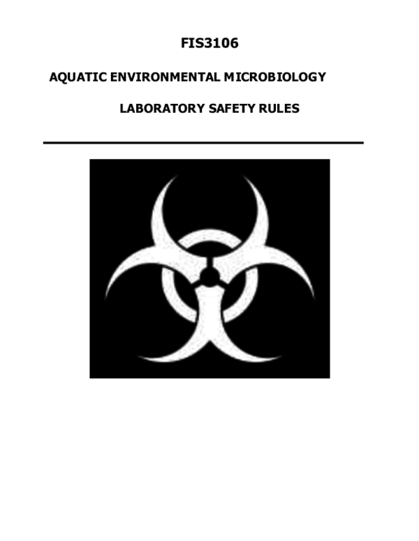 (PDF) FIS3106 AQUATIC ENVIRONMENTAL MICROBIOLOGY LABORATORY SAFETY