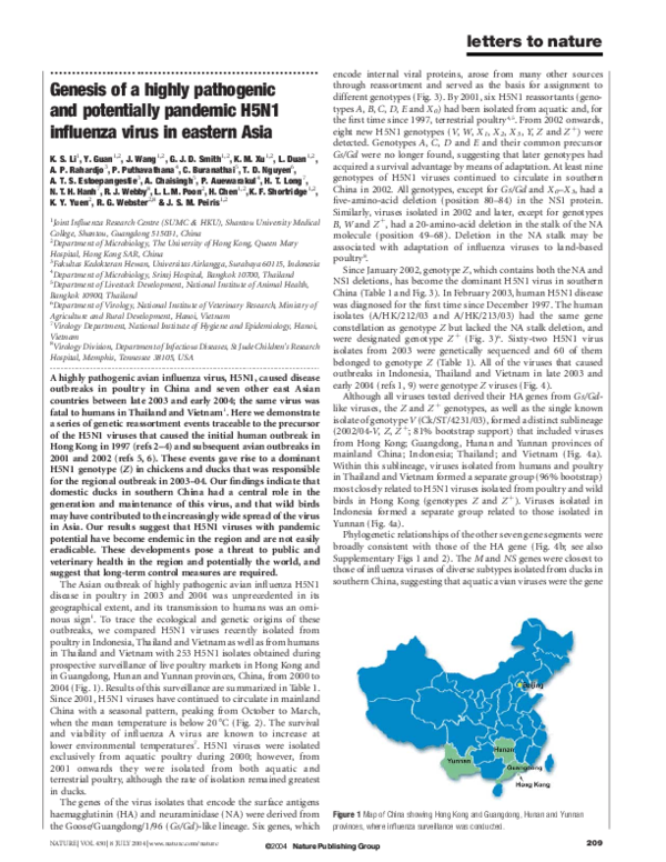 (PDF) Genesis of a highly pathogenic and potentially pandemic H5N1 ...