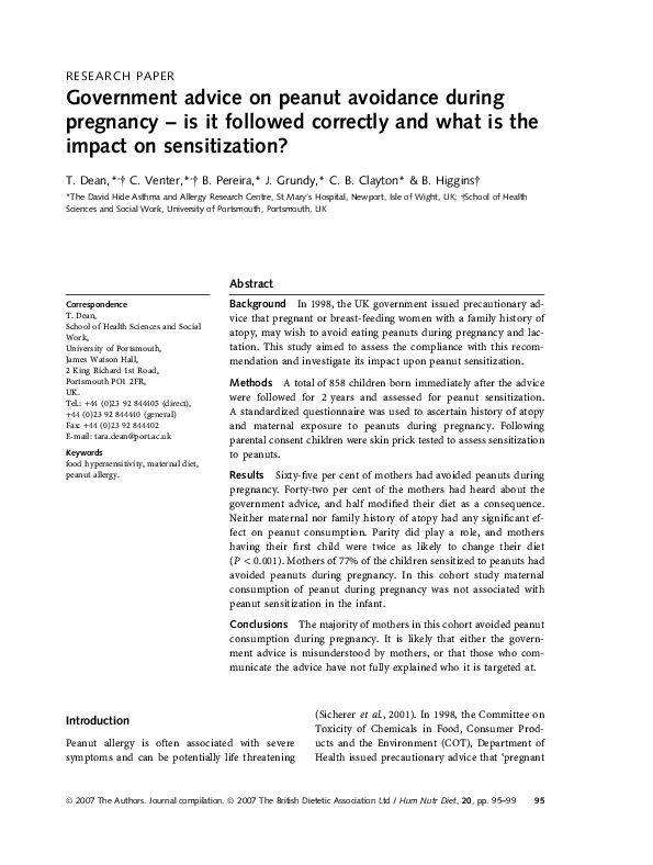 (PDF) Peanut and tree nut consumption during pregnancy and allergic disease in children—should